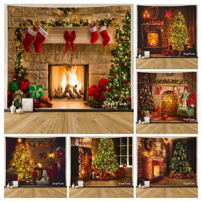 SepYue Weihnachtssocken, Kamin, Baum, festliche Dekoration, Wandteppich, bedruckt, Hippie-Vintage-Stil, großer 3D-Wandbehang aus Stoff