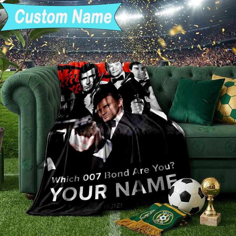 Custom Name Blanket James Bond Movie Collage Blanket Bedding Blanket for Travel, Camping, Living Rooms, Offices, Sofas, Fan Christmas Gift
