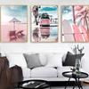 Pink Beach Seascape Poster Canvas Wall Art Scandinavian Nordic Paintings for Interior Vacation Pictures for Home Design No Frame