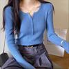 Spring Autumn Knitted V-neck Long Sleeve Slim Jumper Tops Women Sweater Pullover Solid Button Ladies Casual Shirts Soft Sweaters