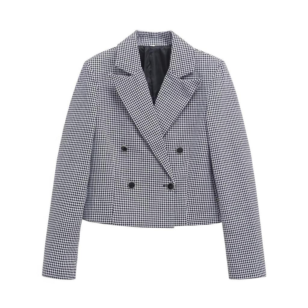 2025 Spring Women's Houndstooth Lapel Short Coat - Versatile Fashion for Commuters