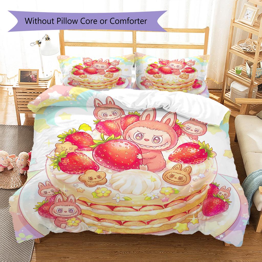 Labubu Pattern Bedding Quilt Set Quilt Cover Pillowcase Home Decoration Birthday Gift (1 * Duvet Cover + 2 * Pillowcase, Without Core)