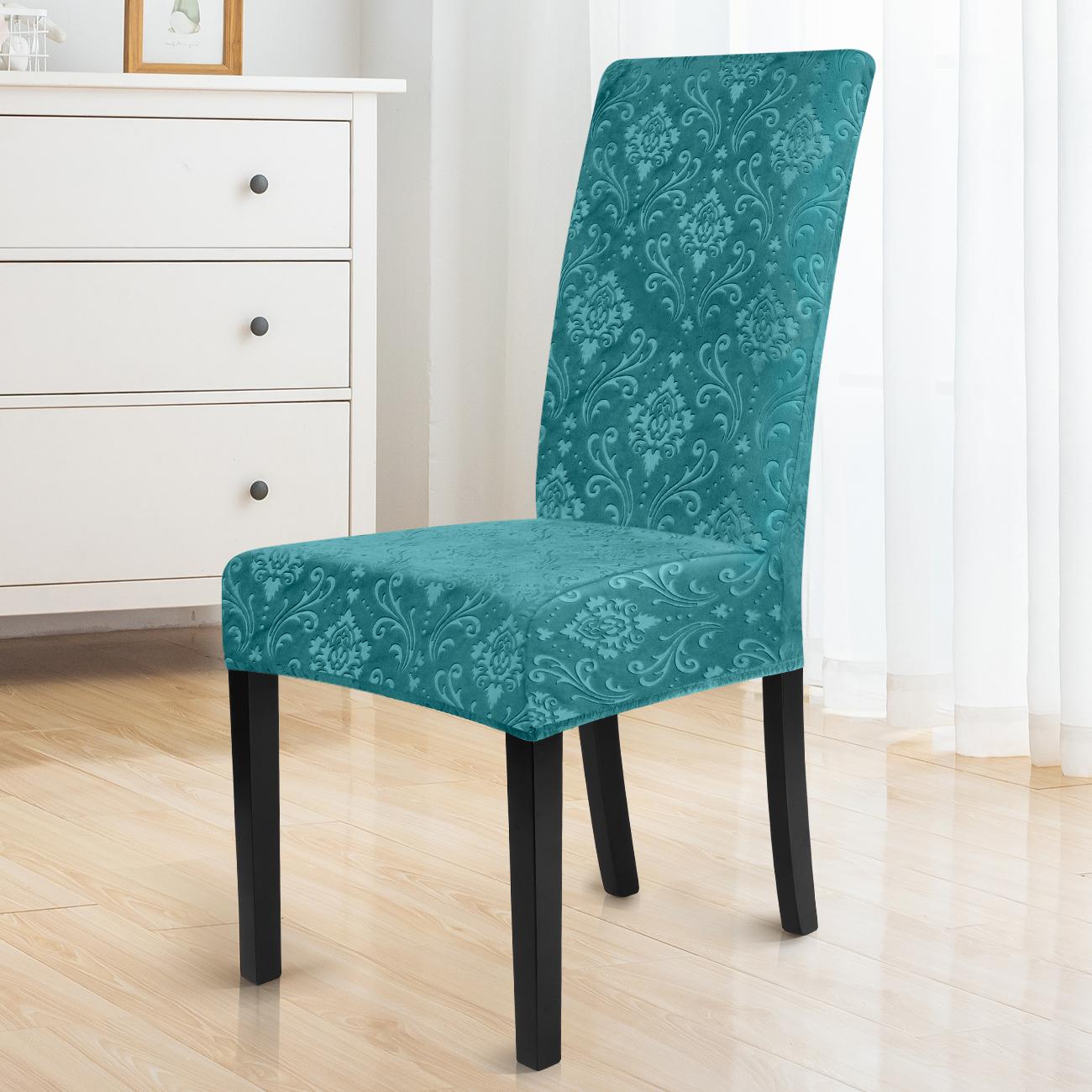 

3D Jacquard Velvet Chair Covers Thick Solid Color Chair Seat Cover Stretch Dining Room Chair Slipcover Office Banquet Restaurant 1-Pcs