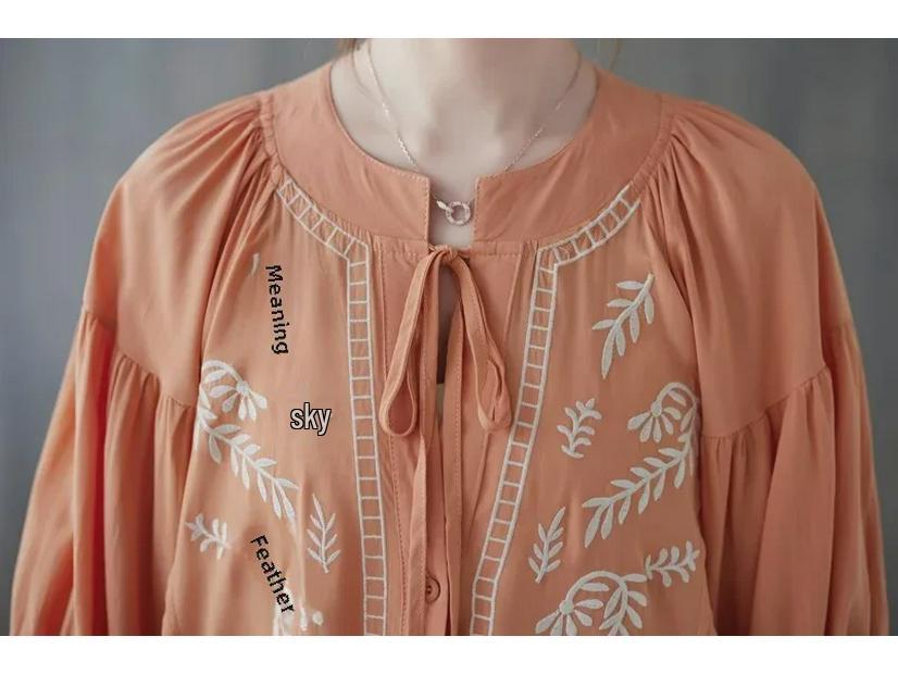 2025 Summer Plus Size Women's Retro Embroidered V-Neck Bell Sleeve Dress