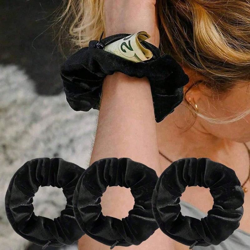 1pc Multi-Functional Hair Tie Storage Pouch - Portable Money Hider & Organizer, Non-Waterproof, Zippered Scrunchie Elastic Hair Tie With Secret