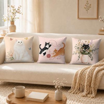Cat Is Leisure Life Square Pillow Case Breathable Organic Short Plush Cushion Covers WrinkleResistant Soft Durable