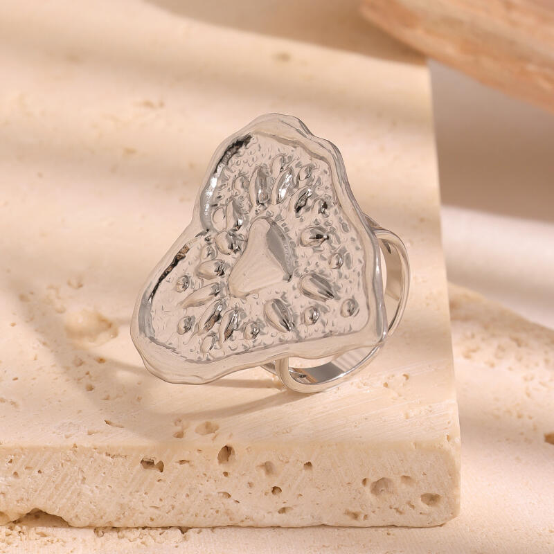 Stainless Steel Water Pattern Drip Heart Rings for Women Men Exaggerated Hammer Texture Opening Rings Party Jewelry Accessories