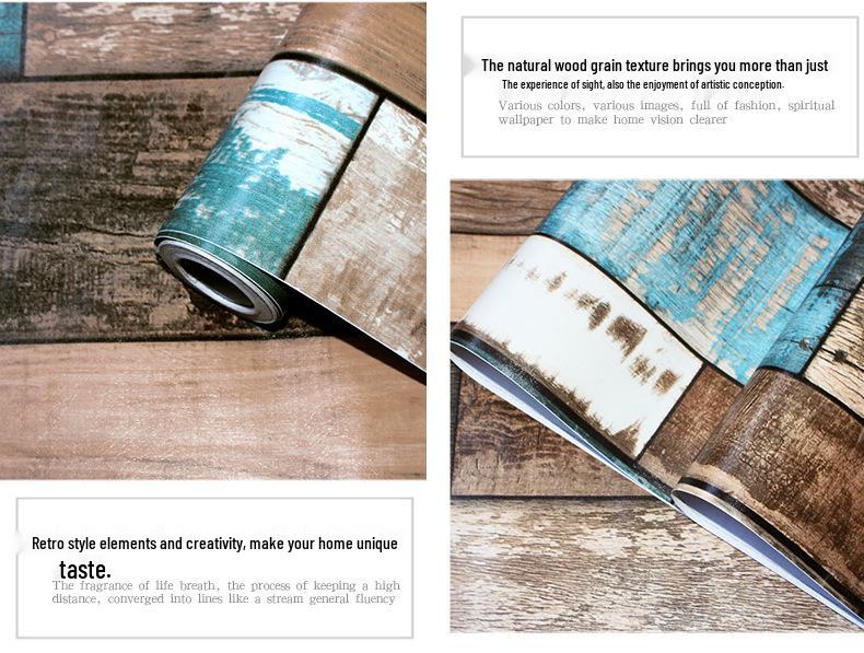 Industrial Retro Faux Wood Grain Self-Adhesive Wallpaper with PVC Backing