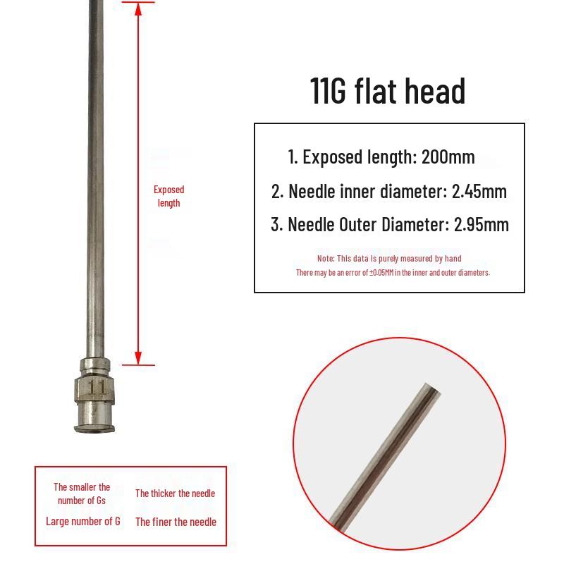 200mm Precision Stainless Steel Dispensing Needle with Pointed and Flat Tips