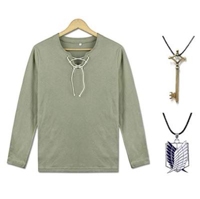 Entregando amor e paz Attack on Titan Langarmshirt Basement Key Halskette 3-teiliges Set Kostüm Survey Corps Wings of Freedom Long + + (L, Ärmel)