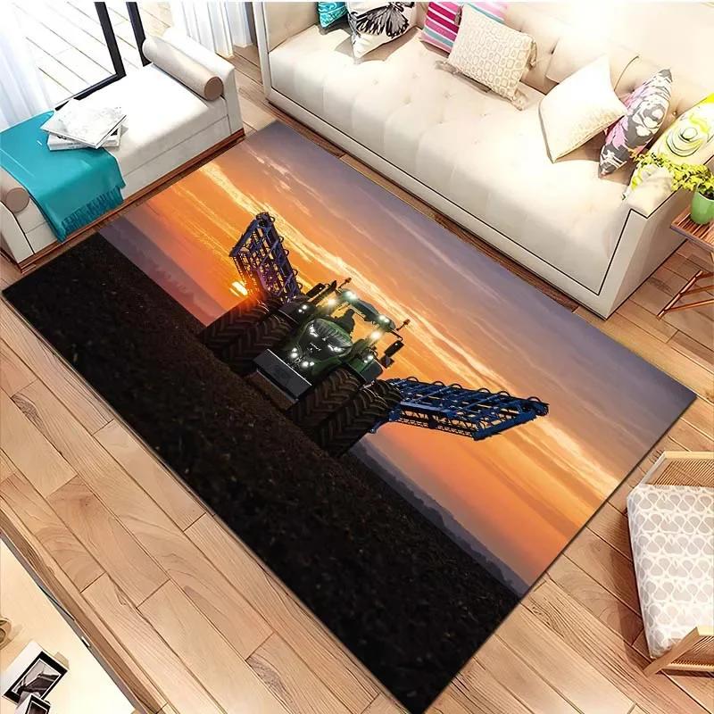 Tapis de sol pour tracteur agricole Fendt Tapis rectangulaire antidérapant avec impression de véhicule agricole Décoration de salon de fermier Tapis