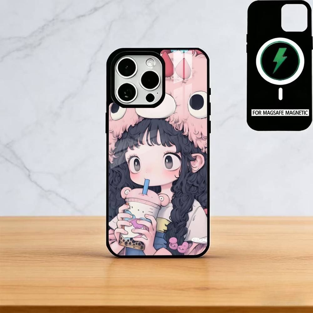 Chibi-Mädchen-Handyhülle für iPhone 17, 16, 15, 14, 13, 12, 11 Plus und Pro, magnetisch mit MagSafe-Ladefunktion