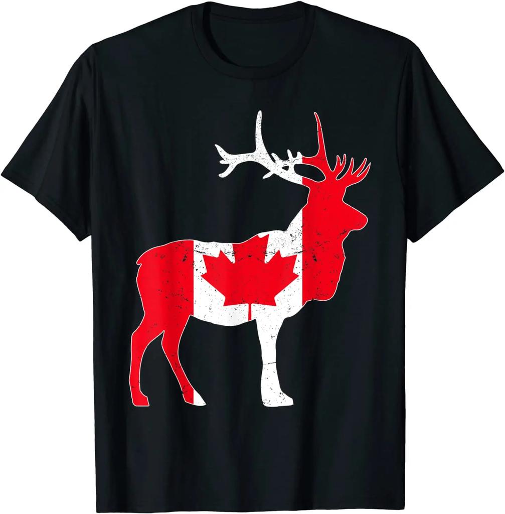 Moose Canada Elk Proud Canadian Citizen Flag Gift TShirt Premium Cotton Short Sleeve ONeck Mens T Shirt New S3XL