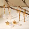 Vintage Stainless Steel Gold Color Star Drop Earrings for Women Elegant Pearl Dangle Earring Long Chain Tassel Geometric Zircon