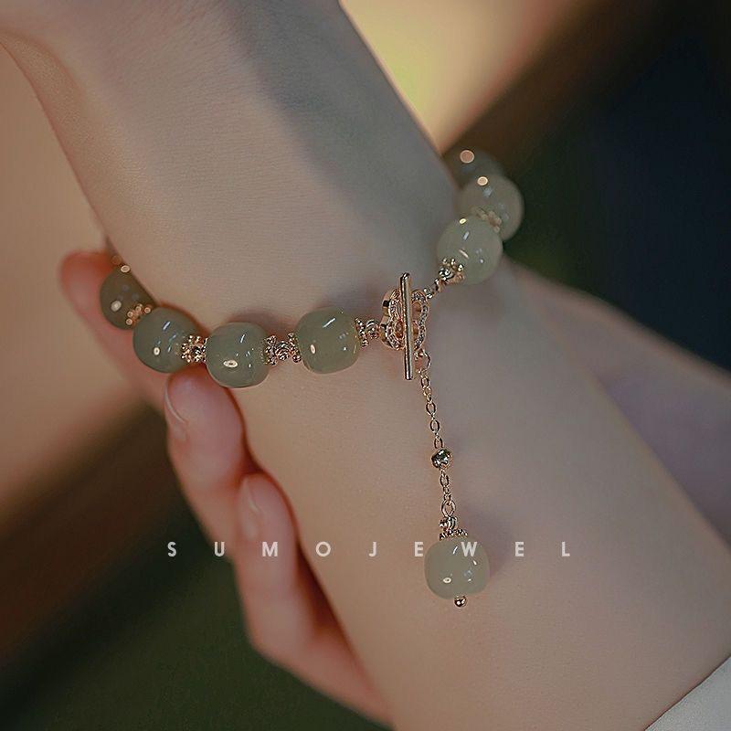 

Trendy 8MM Hetian Jade Barrel Beads Bracelet - Vintage Light Luxury Gift for Best Friends