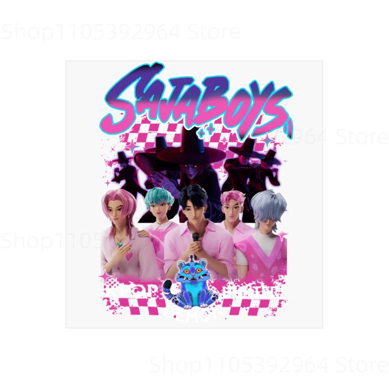 מדבקות קריקטורה של ציידי שדים KPop, מדבקות דקאלים לקישוט בגדים, תיקי גב, ימי הולדת, מתנות עמידות, אפליקציית העברה, מדבקה תרמית חמה