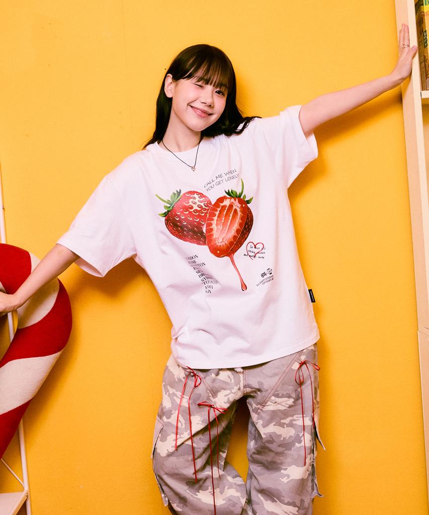 Deulousi [Set] Dw Strawberry Powcat Short Sleeve T-Shirt 2-Piece Set