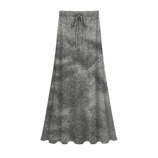 Women Maxi Skirt Adjustable Drawstring High Waist Side Slit Large Hem Long Skirt Solid Color A-Line Skirt