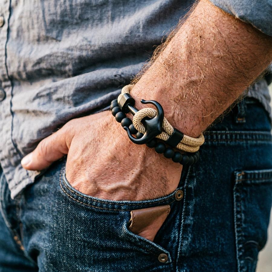 Noter Fashion 2Pcs Men Bracelet Set Premium Selected 4mm Cord Soft On Skin Colorfast 6 Colors Options Perfect Gift For Him Joias