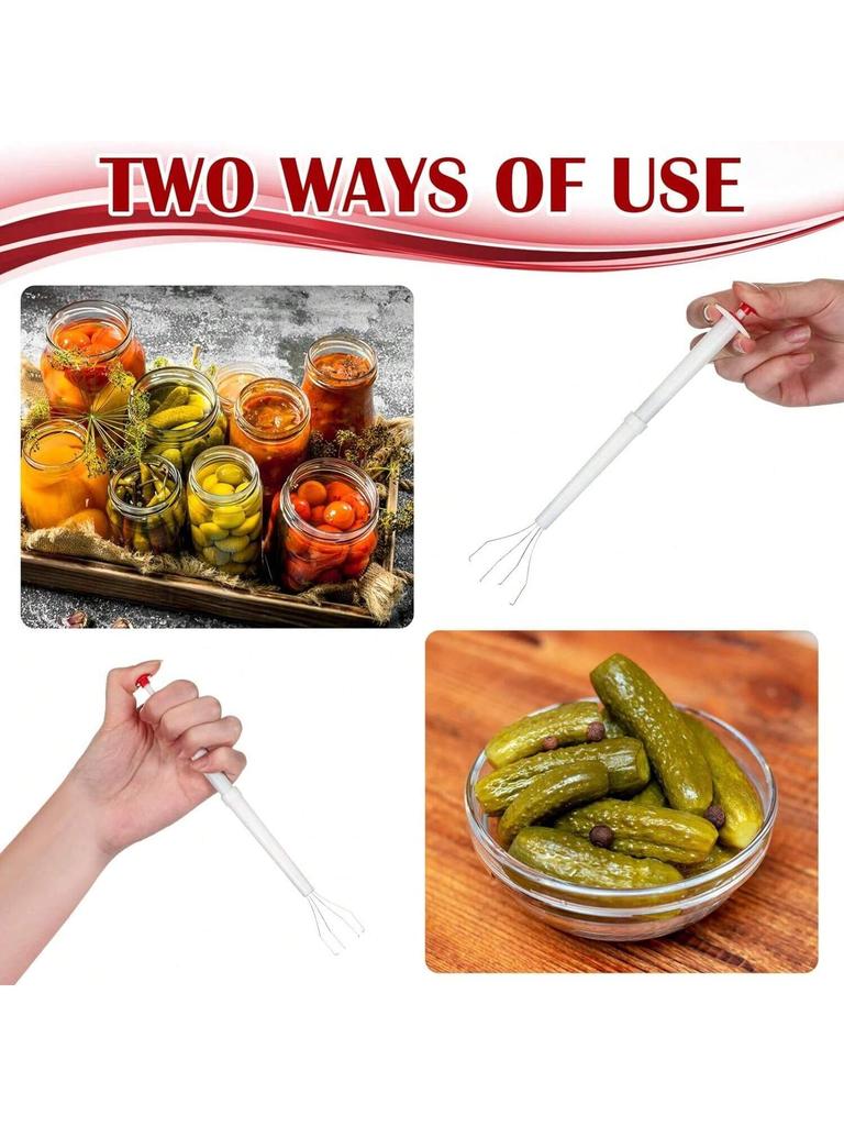 1Pcs Pickle Picker Stainless Steel and Plastic Pickle Pincher 8 Inch Deluxe Pickle Grabber Tool Pickle Jar Fork for Kitchen Food