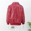 Wine Red Women  Leather Jackets Fashion Lapel Long Sleeve Zipper Pockets Bomber Jacket Coats Lady Casual Outerwear