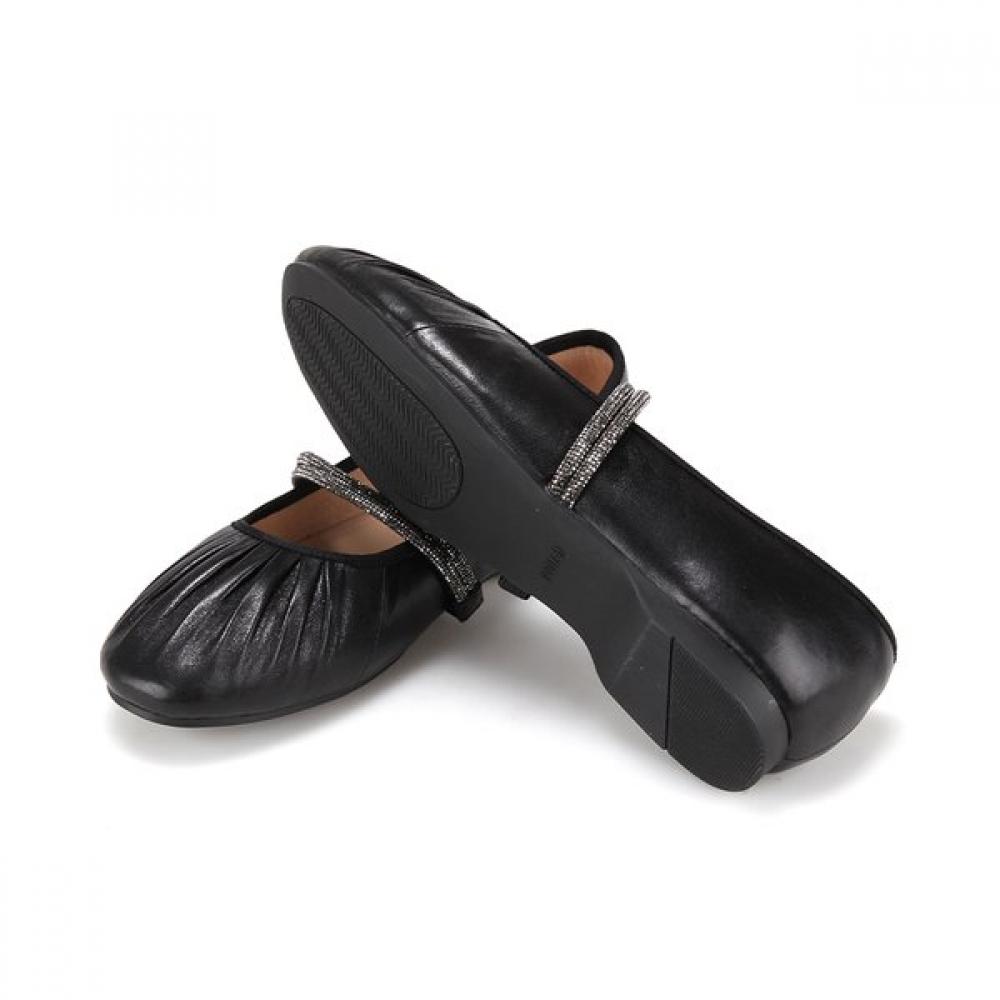 Barbara Lambskin Pleated Soft Jewel Strap Mary Jane Flat 1.5cm 2 Colors