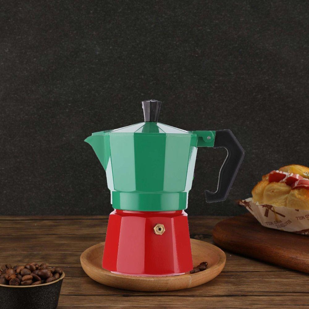 Grün&Rot Kaffeekanne Achteckige Kaffeemaschine Haushalts-Moka-Kanne Herdplatte