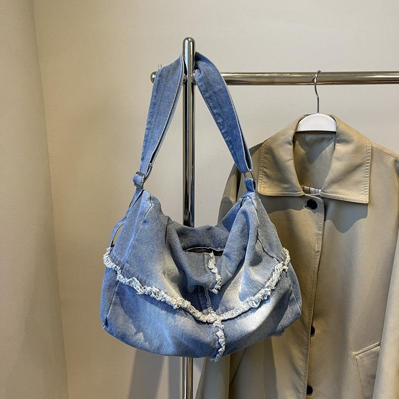 Retro Old Denim Underarm Bag Women's 2025 New Large-capacity Denim Shoulder Bag Simple Casual Messenger Bag