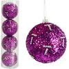Set of 4 Purple Styrofoam Baubles with Sequins 6 Cm - Christmas Decoration
