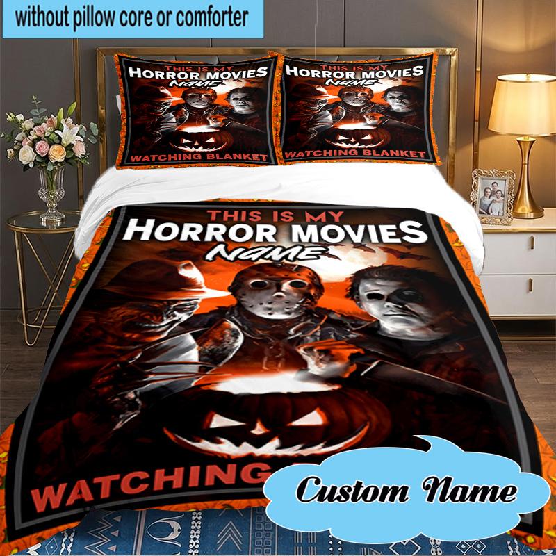 Custom Name 3PCS Horror Movie Night  Bedding Set Including 1pc Duvet Cover And 2pcs Pillowcases for Bedroom, Dormitory Gift Home Decor