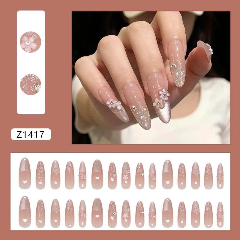 24 Pieces Cat's Eye Three-dimensional French Sweet Powder Small Flower Flash Pile Diamond Gentle Girl Style Removable Wearing Armor 30 Pieces