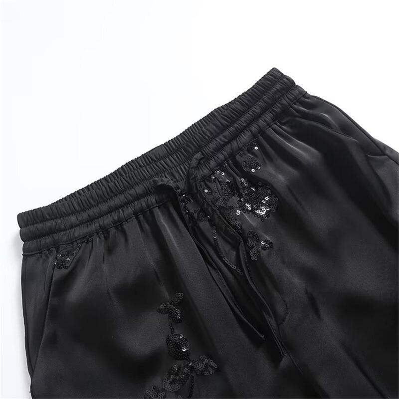 Spring Women's Fashion Style Loose Beaded Decoration Embroidered Shirt Casual Pants Set