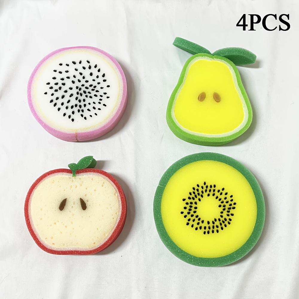 4pcs Creative Fruit-Shaped Thickened Sponge Scrubbers Powerful Stain Removal, Multi Use Kitchen and Bathroom Cleaning Pads,Bathroom Cleaning Tools
