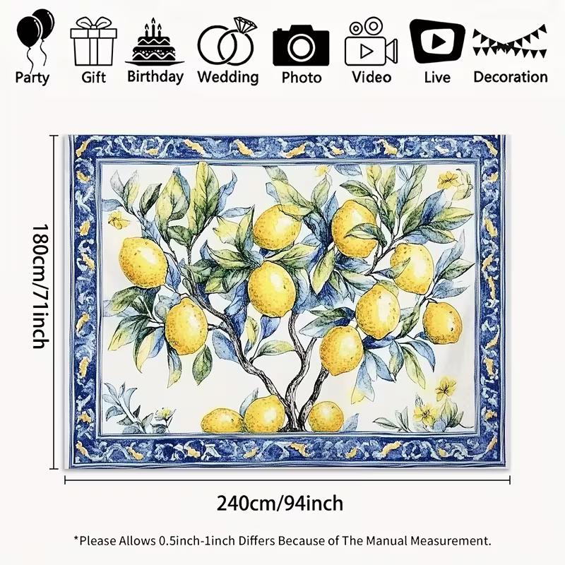 2D Flat Watercolor Lemon Tree Banner for Bridal Showers, Garden & Mediterranean Events 47.2x31.5inch/120*80cm