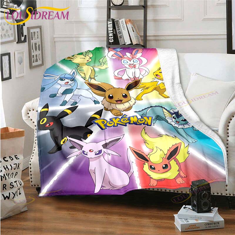 Cartoon Pokemon Printed Pikachu Fleece Plush Blanket Soft Warm Blanket for Adults and Children Bedroom Sofa Gift  Picnic Blanket