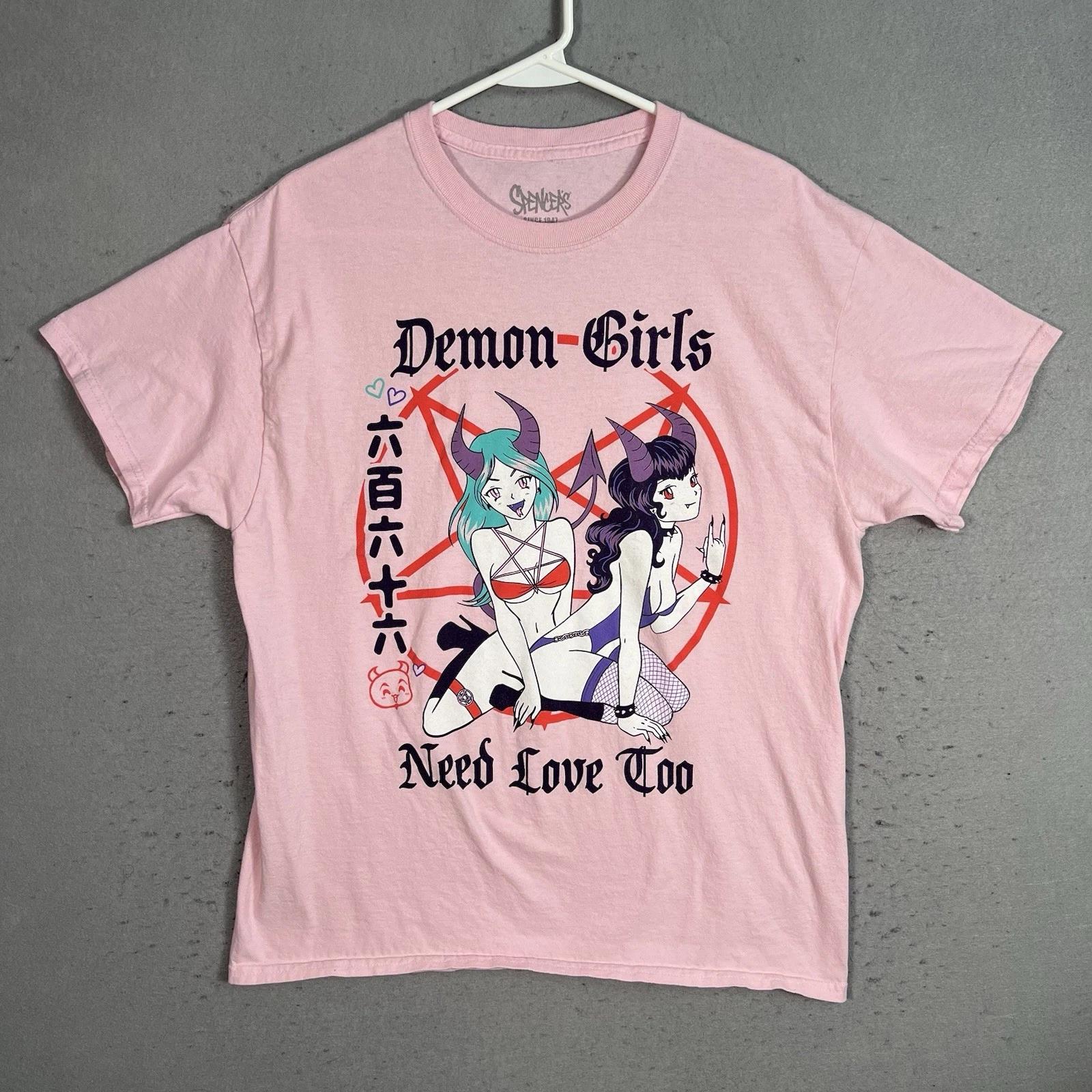 Spencers Demon Girls Need Love Too Anime T Shirt Adult Large Pink Mens S