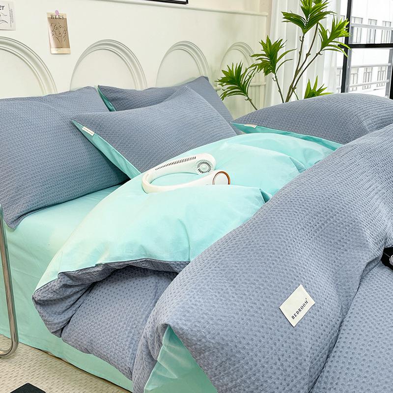Class A Cotton Waffle Weave Luxury Bedding Set: Duvet Cover, Bed Sheet, & Pillowcases