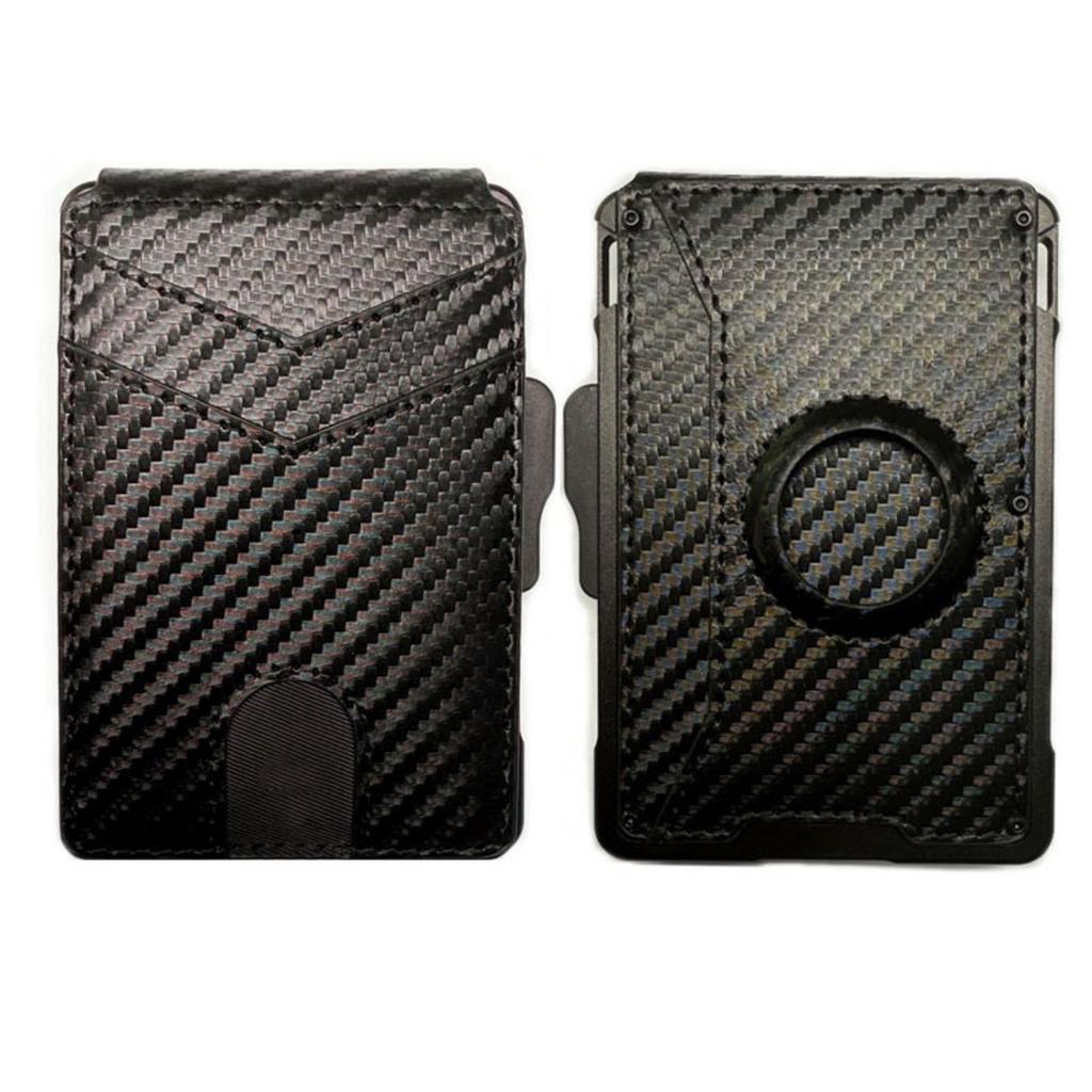 Men's wallet card bag Long airtag card bag Large capacity card position Flip carbon fiber metal card box