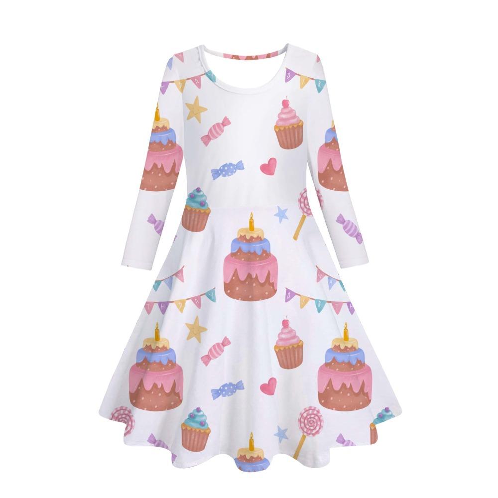 Girls' 3D Cake Theme Dress Long Sleeve Summer Spring Vacation Daily Holiday Princess Beautiful Sweet Kids 4-12 Years Casual Dress A Line Dress