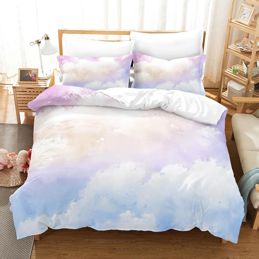 

Fantasy Rainbow Cloud Soft Duvet Cover Set Quen King-Sized Dimensionsd Dimensions Zebra Unicorn Beding Sets Girly Princes Warm Comforter Cover for 120*200cm Single