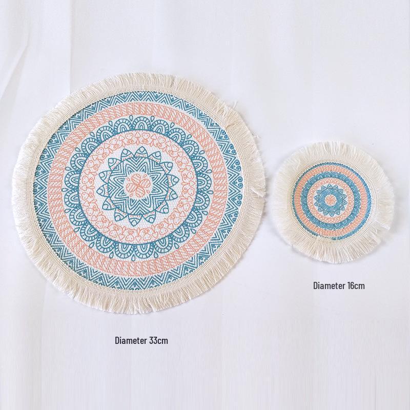 Bohemian Woven Cotton Tassel Placemat & Heat-Resistant Pad