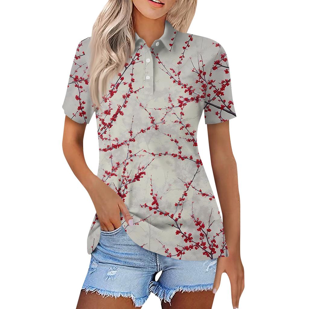 Damenmode Casual Revers Kurzarm Bedrucktes Hemd Damen Button Up Tops