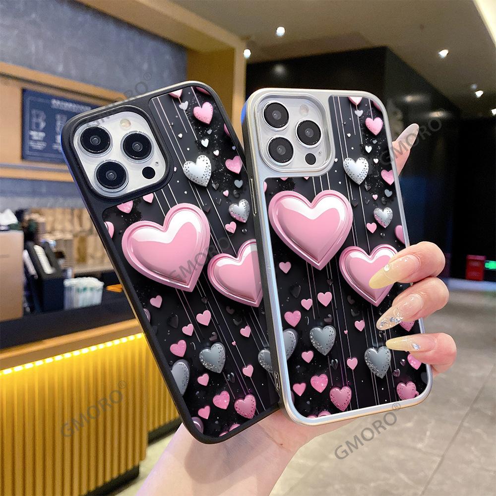 TEMU hot-selling full-screen pink love mobile phone case iPhone16 sweet and cool Apple 17Pro frosted glass case