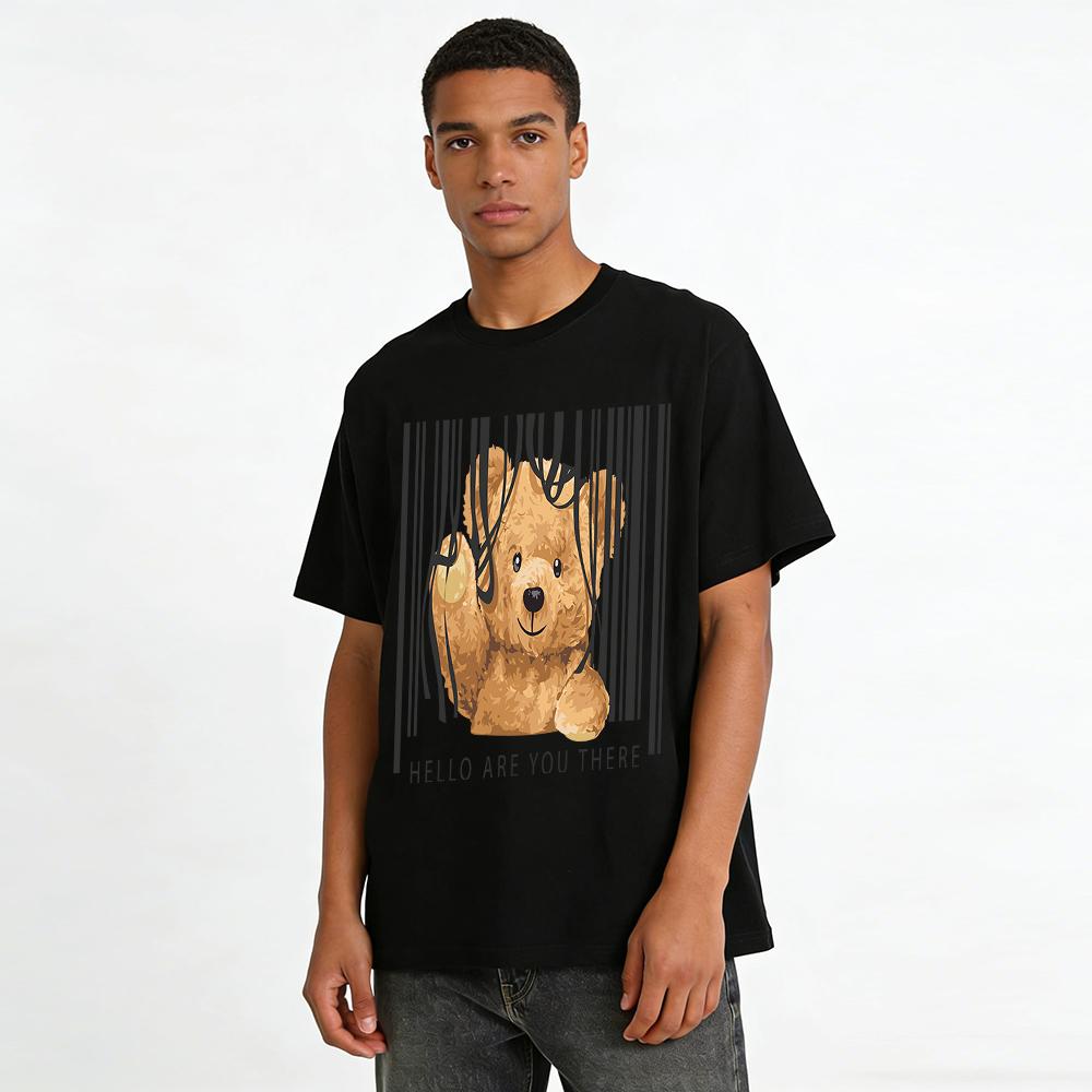 Hello Are You There Bear Print Casual Loose Fit Unisex T-Shirt Pure cotton T-shirt