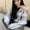 2KWEIRD Harajuku Ležérne Kožušinové Patchworkové Mikiny s Kapucňou Dámske Y2k Estetické Voľné Vreckové Streetwearové Bundy Grunge Jesenné Mikiny