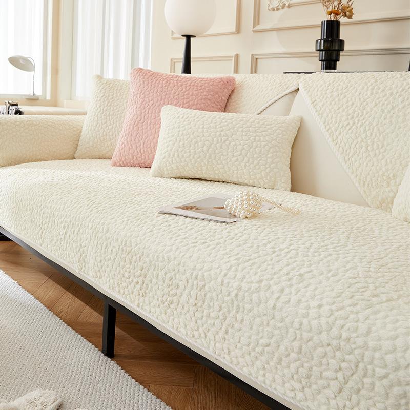 Plush Solid Color Stone Pattern Sofa Cushion Winter Thickened Non-Slip Quilted Sofa Cushion Thickening Modern Sofa Cover Cloth