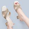  Women Cute Golden Peep Toe High Quality Spring & Summer Heel Sandals Lady Casual Black Crystal Comfort Shoes Ab613