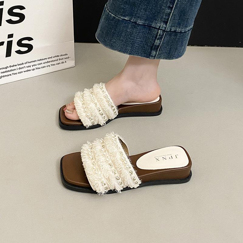 2025 Summer Women's Flat Summer Skirt Going Out One Word Seaside Beach Mop with New Cool Slippers Women's Outer Wear