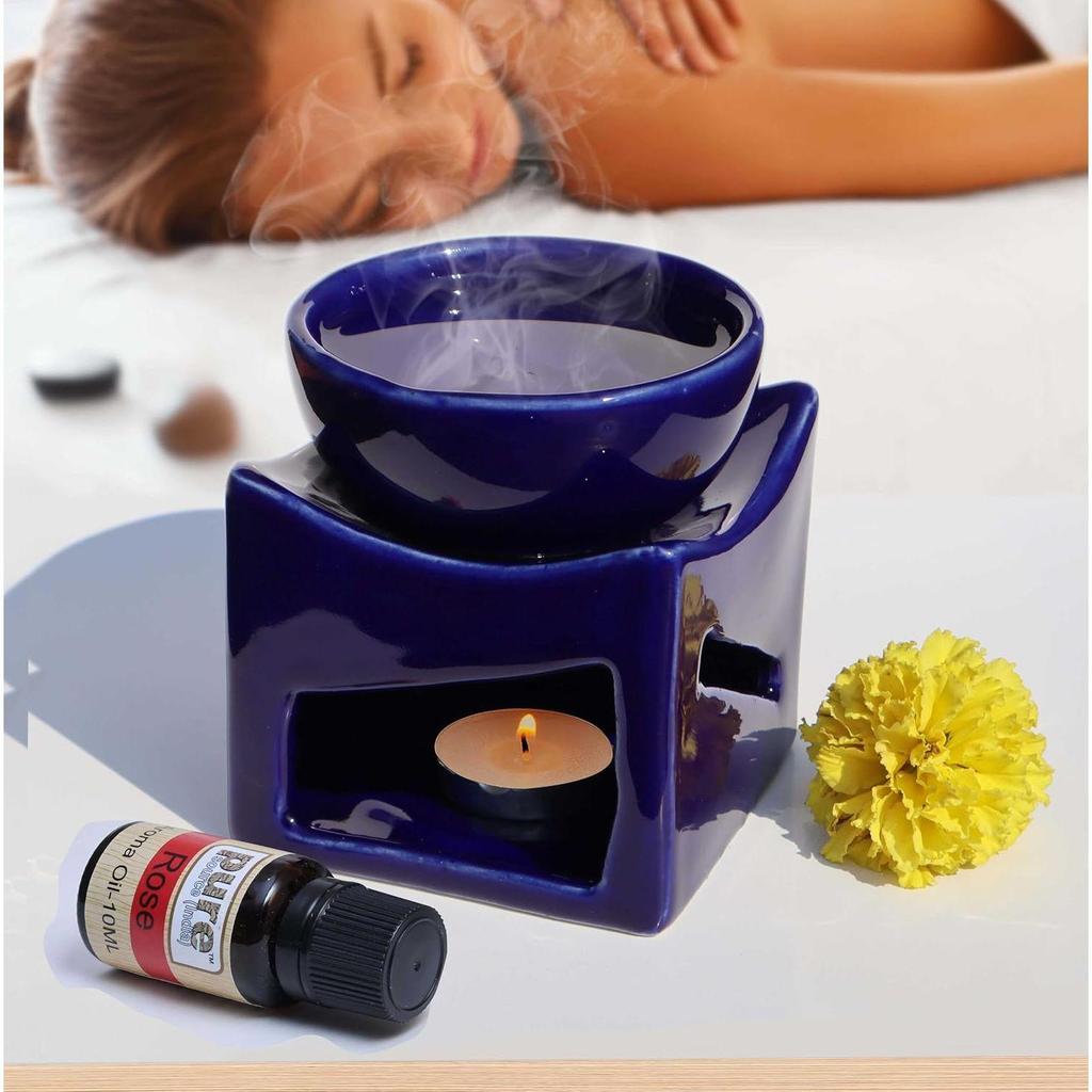 Ceramiczny gliniany świecznik do aromaterapii, dyfuzor do olejków, miseczka bardzo duża, z 1 podgrzewaczem, 4,25 cala, (niebieski)