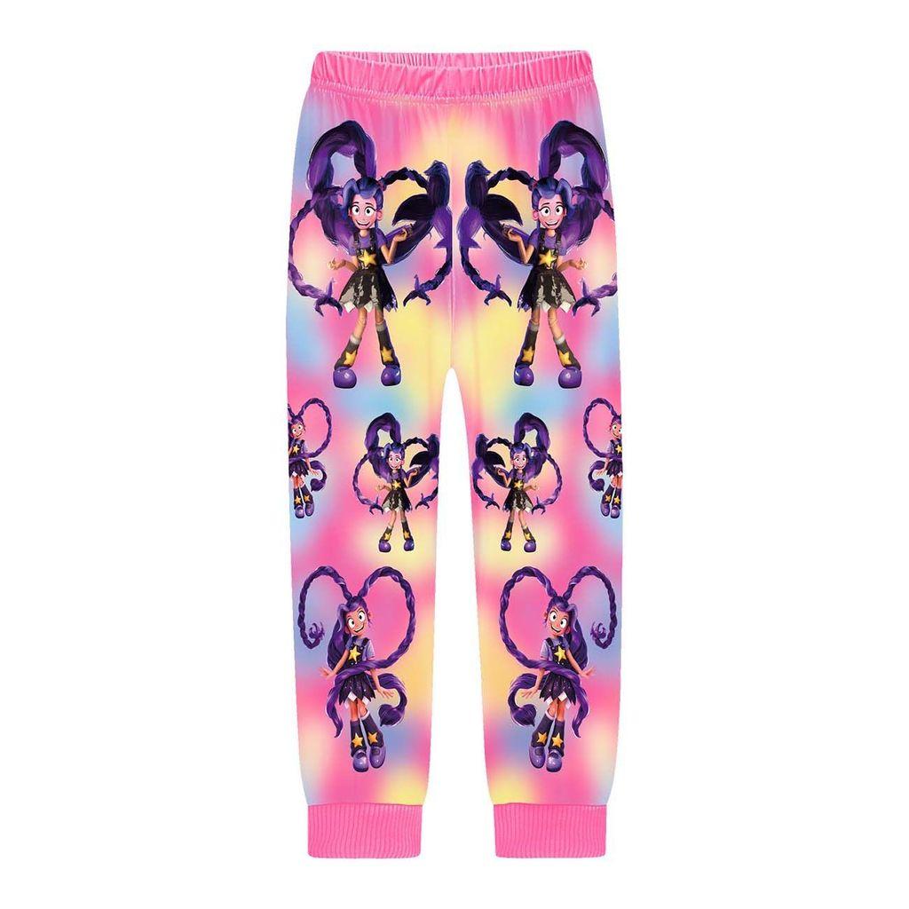 19801 Kids Girls Lily Lovebraids Anime Print Long Sleeves T-shirt Trousers Sets